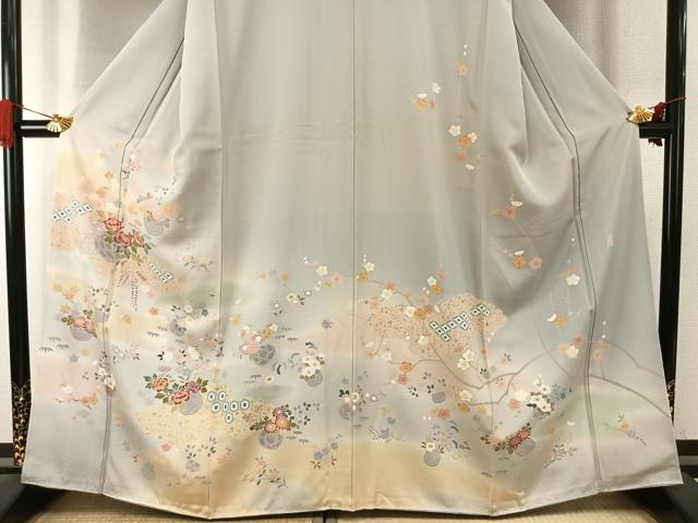平和屋着物●訪問着　友禅　作家物　草花文　暈し染め　金彩　正絹　逸品　AABI9463fy