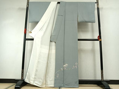 平和屋着物●京加賀糸目友禅作家　山崎巌　色留袖　枝花文　正絹　逸品　AABI9465fy