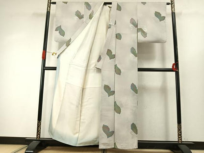 平和屋着物●上質な小紋　地紋起こし　舞葉文　正絹　逸品　AABI9466fy
