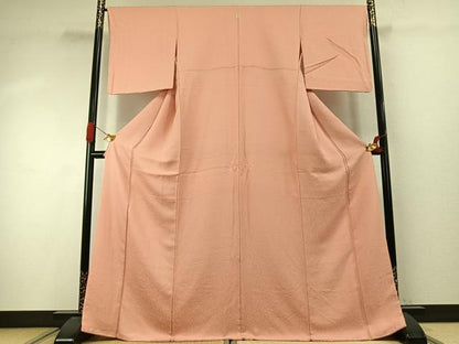 平和屋着物●上質な色無地　舞花地紋　一斤染色　ロング丈　正絹　逸品　AABI9467fy