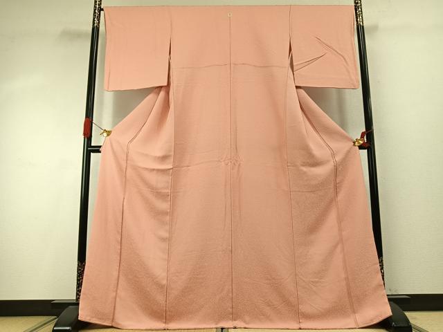 平和屋着物●上質な色無地　舞花地紋　一斤染色　ロング丈　正絹　逸品　AABI9467fy