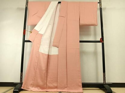 平和屋着物●上質な色無地　舞花地紋　一斤染色　ロング丈　正絹　逸品　AABI9467fy