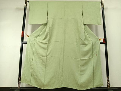 平和屋着物●上質な色無地　作家物　風景地紋　若菜色　さが美扱い　正絹　逸品　AABI9468fy