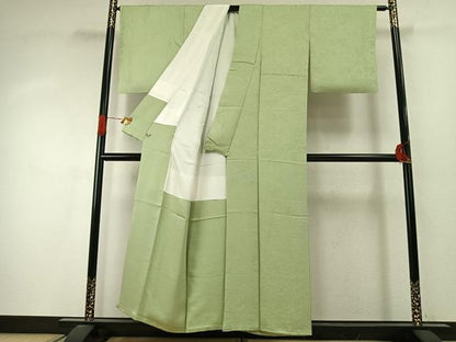 平和屋着物●上質な色無地　作家物　風景地紋　若菜色　さが美扱い　正絹　逸品　AABI9468fy
