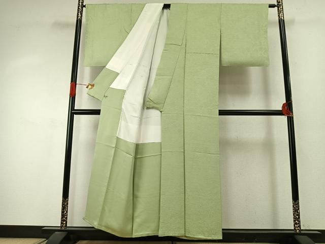 平和屋着物●上質な色無地　作家物　風景地紋　若菜色　さが美扱い　正絹　逸品　AABI9468fy
