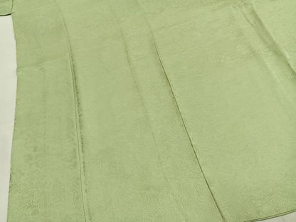 平和屋着物●上質な色無地　作家物　風景地紋　若菜色　さが美扱い　正絹　逸品　AABI9468fy