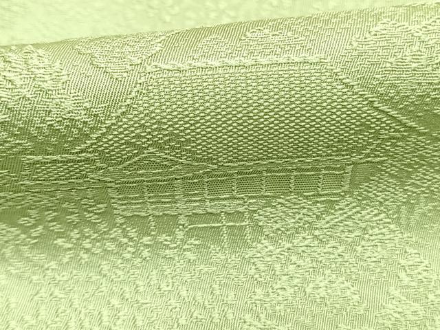 平和屋着物●上質な色無地　作家物　風景地紋　若菜色　さが美扱い　正絹　逸品　AABI9468fy