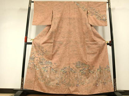 平和屋着物●訪問着　紬地　刺繍　花鳥文　正絹　逸品　AABI9472fy
