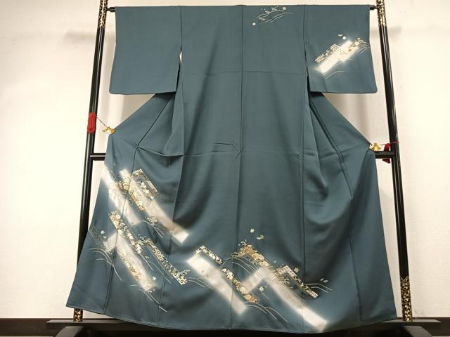 平和屋着物●訪問着　総刺繍　草花文　暈し染め　金銀糸　正絹　逸品　AABI9474fy