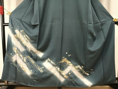 平和屋着物●訪問着　総刺繍　草花文　暈し染め　金銀糸　正絹　逸品　AABI9474fy