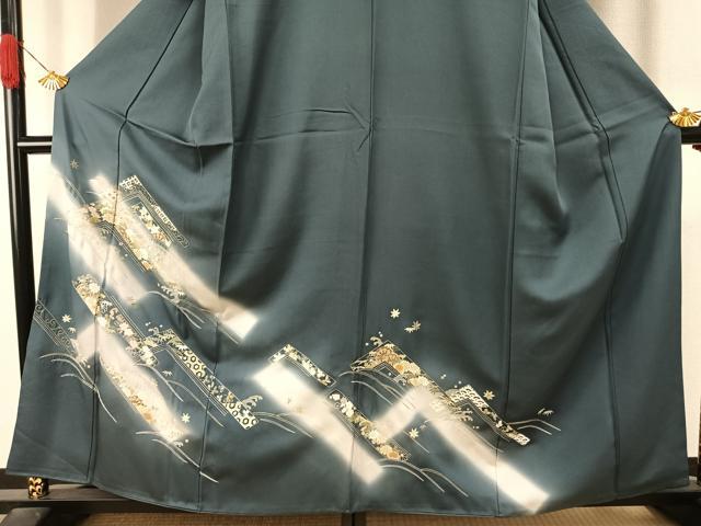 平和屋着物●訪問着　総刺繍　草花文　暈し染め　金銀糸　正絹　逸品　AABI9474fy