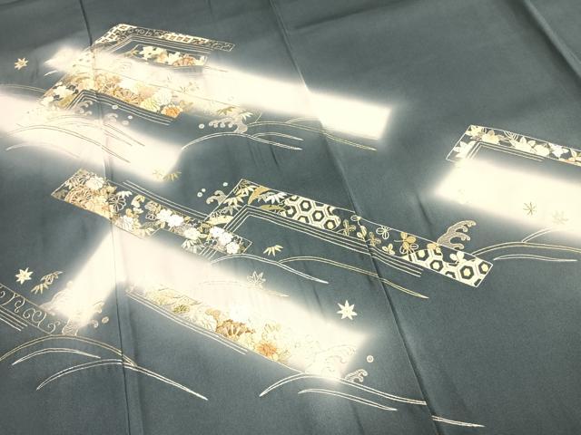 平和屋着物●訪問着　総刺繍　草花文　暈し染め　金銀糸　正絹　逸品　AABI9474fy