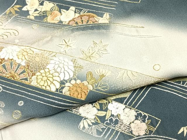 平和屋着物●訪問着　総刺繍　草花文　暈し染め　金銀糸　正絹　逸品　AABI9474fy