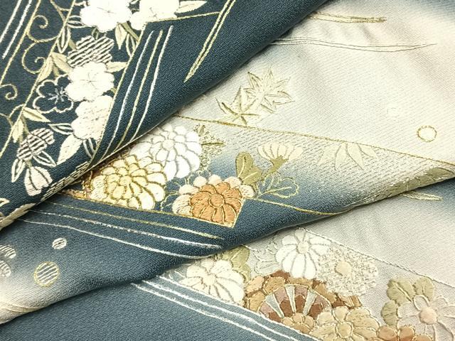 平和屋着物●訪問着　総刺繍　草花文　暈し染め　金銀糸　正絹　逸品　AABI9474fy