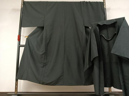 平和屋着物●男性　色無地　アンサンブル　黒地　キングサイズ　洗える着物　AABI9475fy