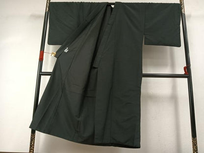 平和屋着物●男性　色無地　アンサンブル　黒地　キングサイズ　洗える着物　AABI9475fy