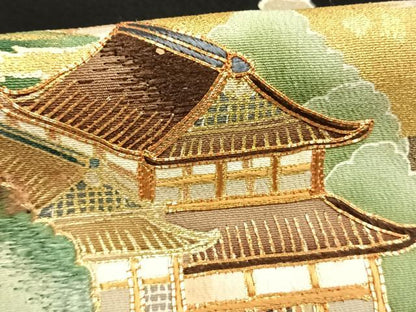 平和屋着物●創業460年・千總　黒留袖　駒刺繍　風景文　暈し染め　金彩　三越扱い　正絹　逸品　AABI9477fy