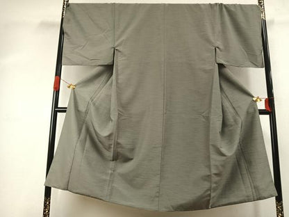 平和屋着物●男性　紬　柳鼠色　キングサイズ　洗える着物　AABI9479fy