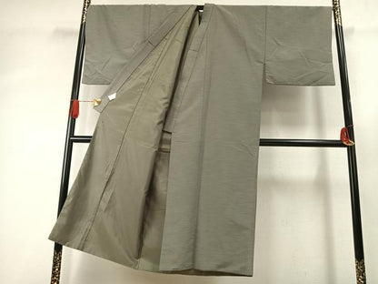 平和屋着物●男性　紬　柳鼠色　キングサイズ　洗える着物　AABI9479fy