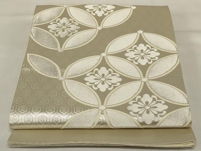 平和屋着物◎西陣 六通柄袋帯 七宝花文 銀糸 正絹 逸品 未使用 AABI9506ou
