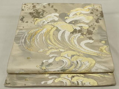 平和屋着物◎六通柄袋帯 立波文 金銀糸 正絹 逸品 AABI9517ou