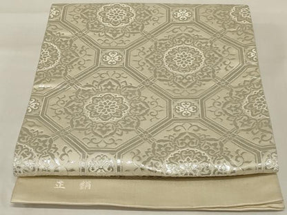 平和屋着物◎六通柄袋帯 蜀江花文 銀糸 正絹 逸品 AABI9518ou