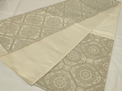 平和屋着物◎六通柄袋帯 蜀江花文 銀糸 正絹 逸品 AABI9518ou