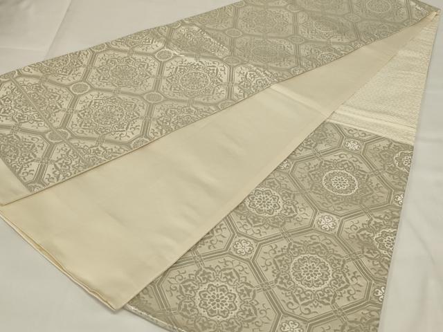 平和屋着物◎六通柄袋帯 蜀江花文 銀糸 正絹 逸品 AABI9518ou