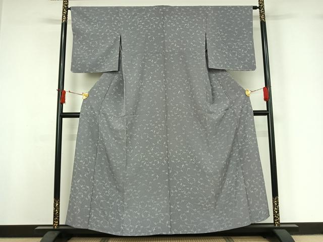 平和屋着物▽上質な小紋　単衣　草葉文　正絹　逸品　AABI9521jh