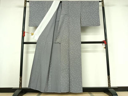 平和屋着物▽上質な小紋　単衣　草葉文　正絹　逸品　AABI9521jh