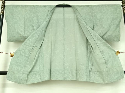 平和屋着物▽道行コート　スリーシーズン　春夏秋　塵除け　葉尽くし紋紗　千草鼠色　正絹　逸品　AABI9522jh