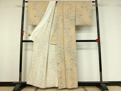 平和屋着物▽上質な小紋　単衣　友禅　枝花文　正絹　逸品　AABI9524jh