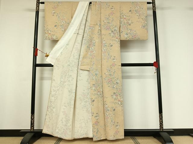 平和屋着物▽上質な小紋　単衣　友禅　枝花文　正絹　逸品　AABI9524jh