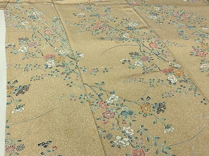 平和屋着物▽上質な小紋　単衣　友禅　枝花文　正絹　逸品　AABI9524jh