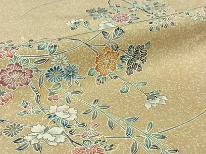 平和屋着物▽上質な小紋　単衣　友禅　枝花文　正絹　逸品　AABI9524jh