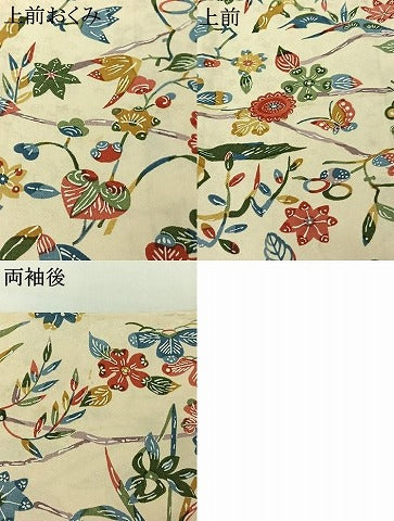 平和屋着物▽上質な小紋　単衣　型染め　花蝶文　正絹　逸品　AABI9527jh