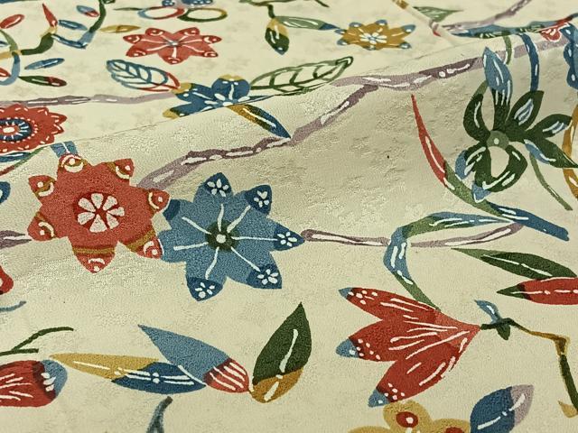 平和屋着物▽上質な小紋　単衣　型染め　花蝶文　正絹　逸品　AABI9527jh
