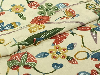 平和屋着物▽上質な小紋　単衣　型染め　花蝶文　正絹　逸品　AABI9527jh