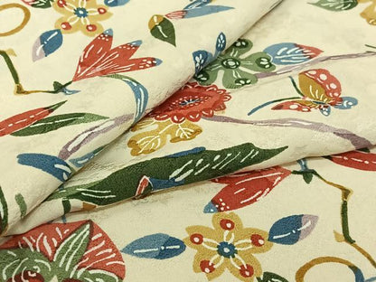 平和屋着物▽上質な小紋　単衣　型染め　花蝶文　正絹　逸品　AABI9527jh