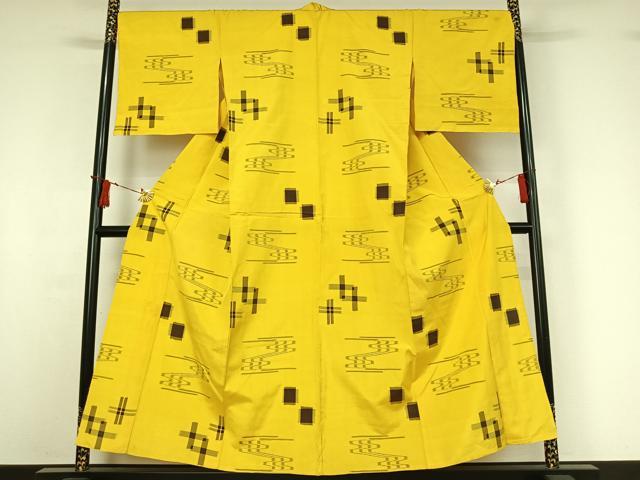 平和屋着物▽上質な紬　単衣　琉球絣　正絹　逸品　AABI9528jh