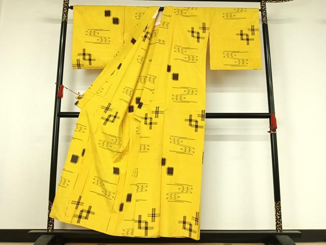 平和屋着物▽上質な紬　単衣　琉球絣　正絹　逸品　AABI9528jh