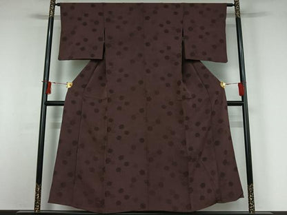 平和屋着物▽上質な小紋　単衣　舞葉文　正絹　逸品　AABI9534jh