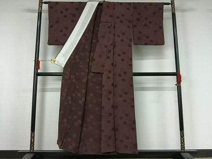 平和屋着物▽上質な小紋　単衣　舞葉文　正絹　逸品　AABI9534jh