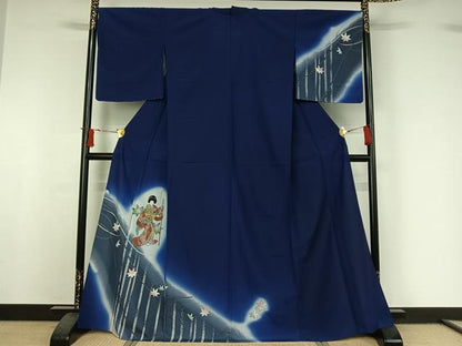 平和屋着物▽訪問着　単衣　人物舞葉文　暈し染め　洗える着物　AABI9535jh