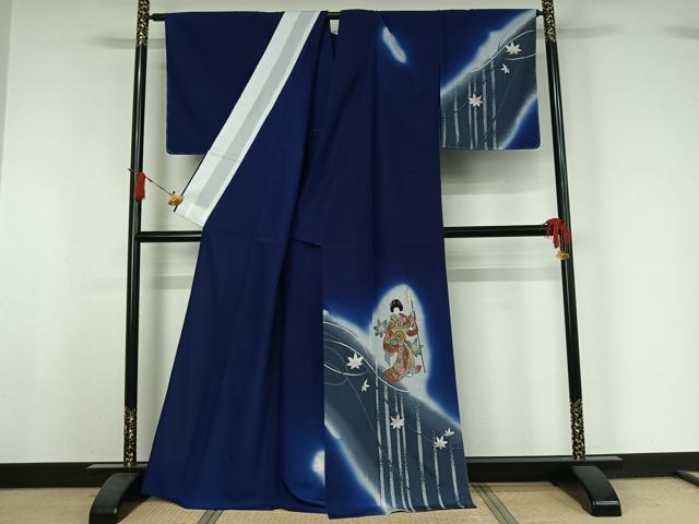 平和屋着物▽訪問着　単衣　人物舞葉文　暈し染め　洗える着物　AABI9535jh