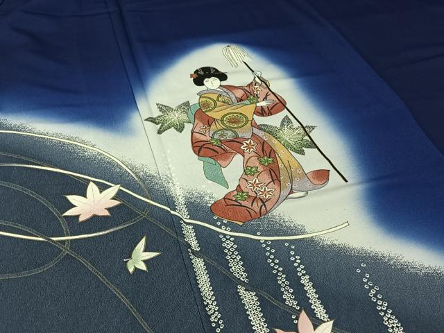 平和屋着物▽訪問着　単衣　人物舞葉文　暈し染め　洗える着物　AABI9535jh