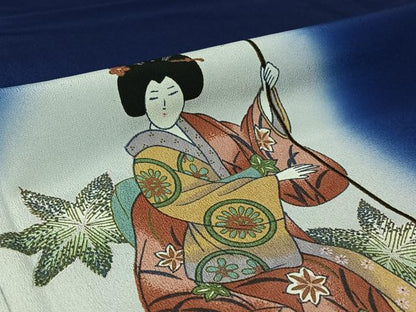 平和屋着物▽訪問着　単衣　人物舞葉文　暈し染め　洗える着物　AABI9535jh
