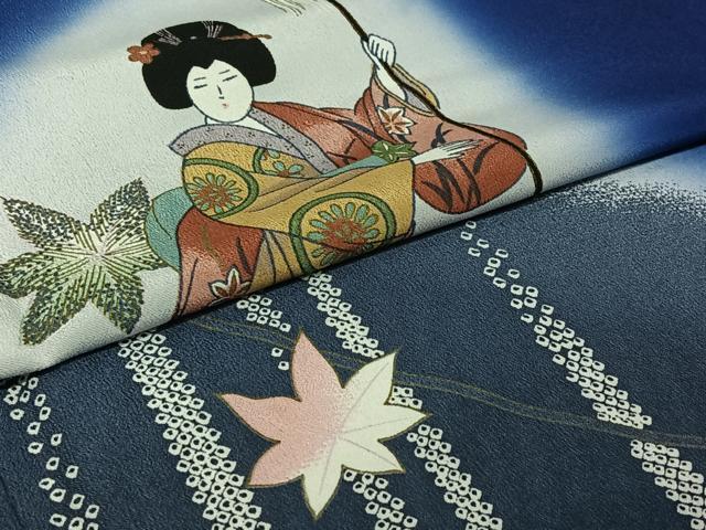 平和屋着物▽訪問着　単衣　人物舞葉文　暈し染め　洗える着物　AABI9535jh