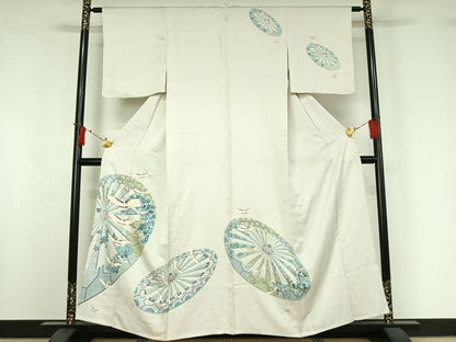 平和屋着物▽訪問着　単衣　飛鶴源氏車文　金彩　正絹　逸品　AABI9537jh