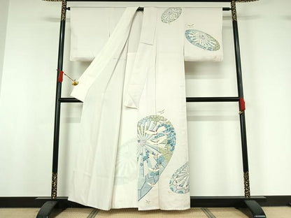 平和屋着物▽訪問着　単衣　飛鶴源氏車文　金彩　正絹　逸品　AABI9537jh